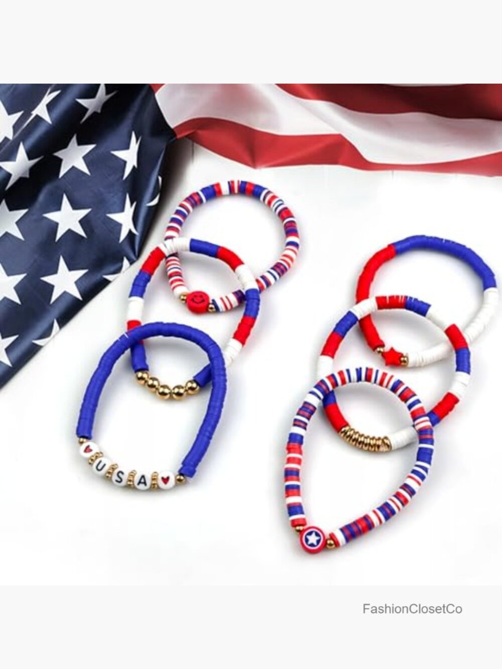 6 Pack Patriotic Stretch Bracelets Fourth of July Party Favors - Picture 4 of 6